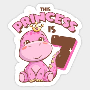 This Princess is 7 Girls 7th Birthday Pink Dinosaur Party Sticker